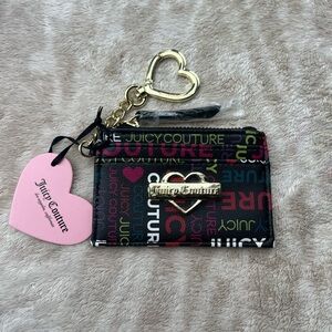 Juicy Couture Black Multicolor Logo Card Case with Gold Heart Keyring